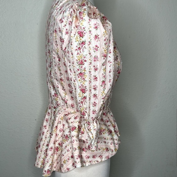 NWOT Revolve Petersyn Mimi Zip Peplum Top Beige Pink Sz Small Cottage Victorian - Picture 6 of 15